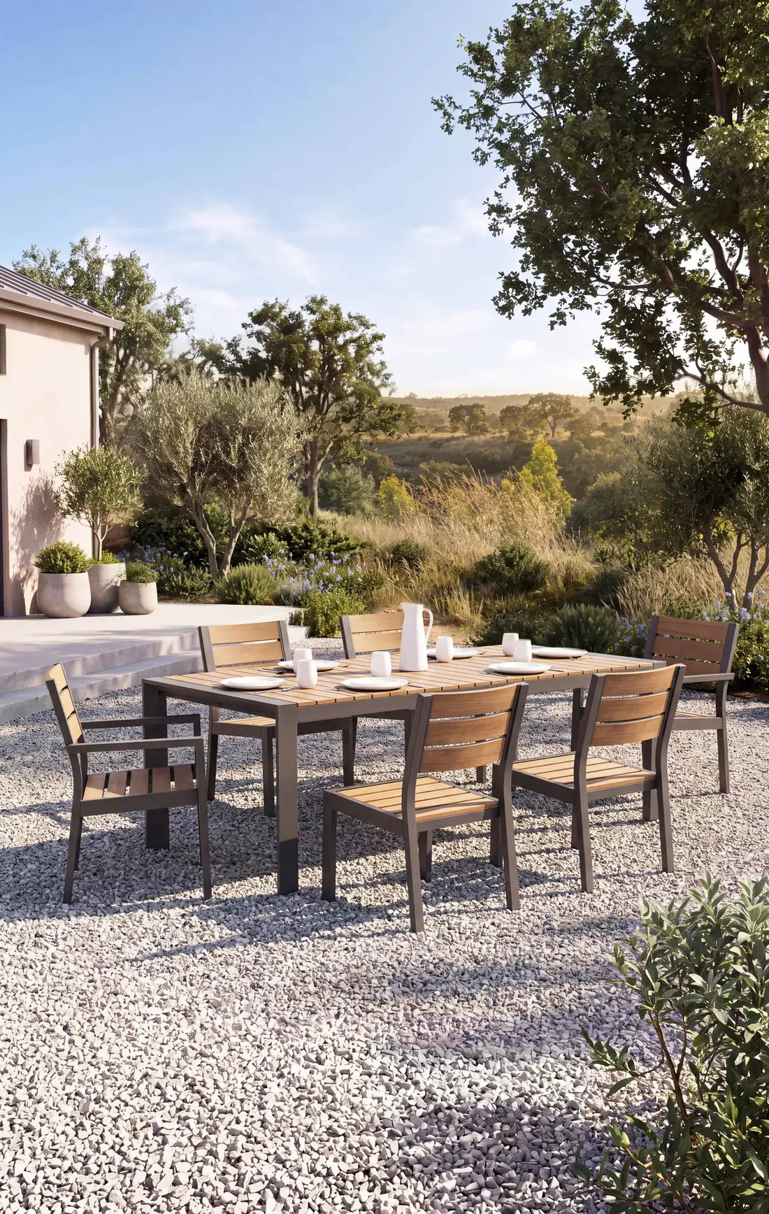 Monaco Teak Aluminum Dining Table 86"